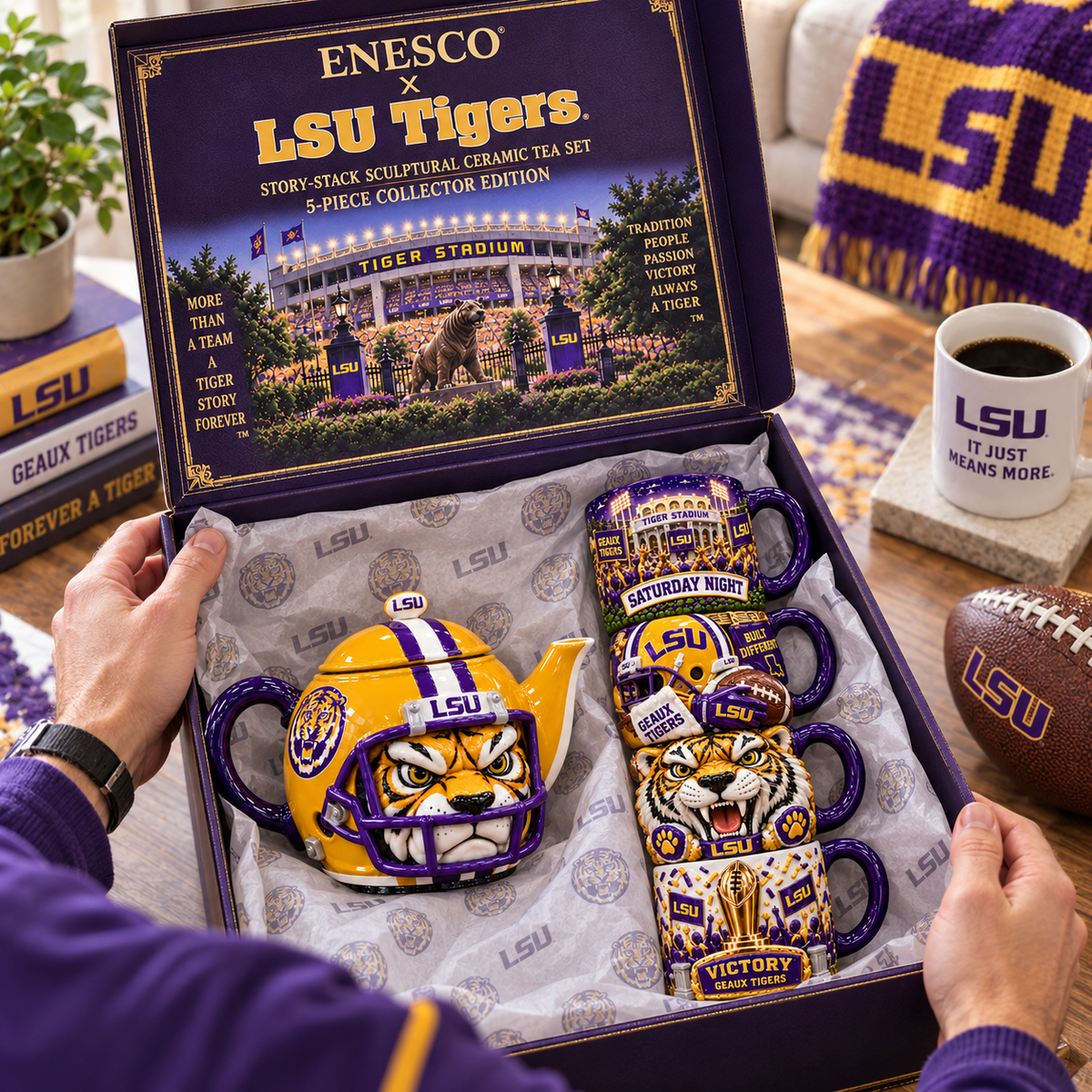 LSU Premium Sculptural Ceramic Drinkware Set NTNA